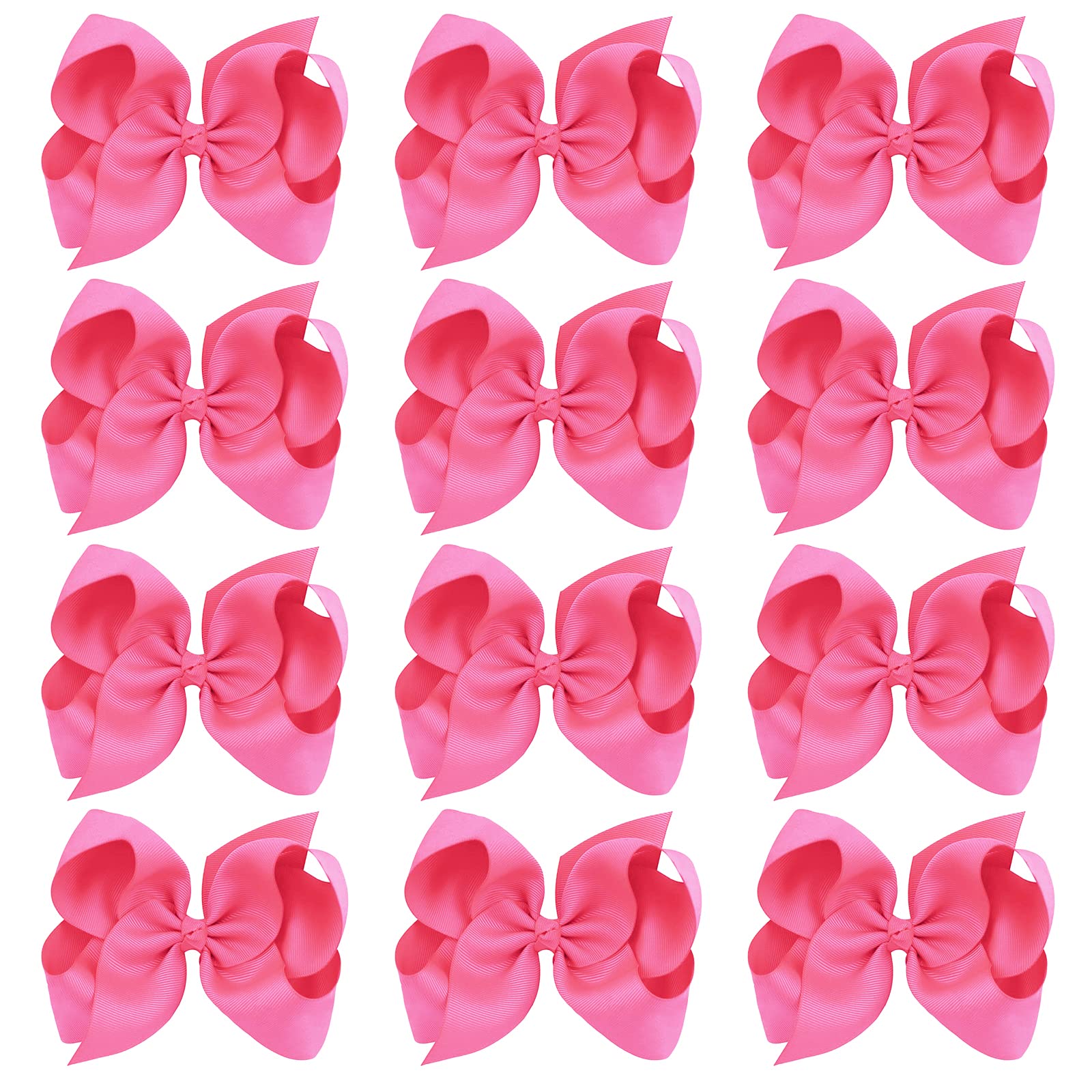 Oaoleer Big Hair Bows For Girls 12 Pcs 6' Hot Pink Grosgrain Ribbon Large Boutique Bow Alligator Clips Hair Accessories For Tod