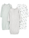 Simple Joys By Carter'S Unisex Baby 3-Pack Neutral Cotton Sleeper Gown Wearable Blanket, Avocados/Heather/Stripe, Newborn Us