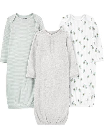 Simple Joys By Carter'S Unisex Baby 3-Pack Neutral Cotton Sleeper Gown Wearable Blanket, Avocados/Heather/Stripe, Newborn Us
