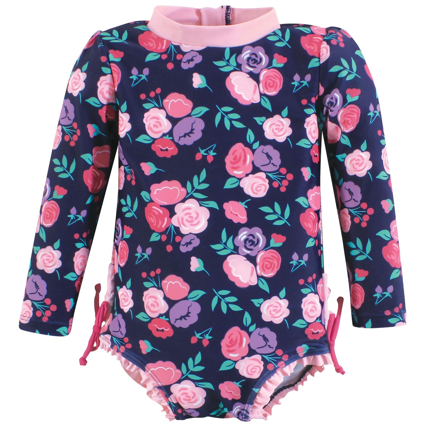 Hudson Baby Baby Girl'S Toddler Swimsuit, Navy Bright Pink Floral