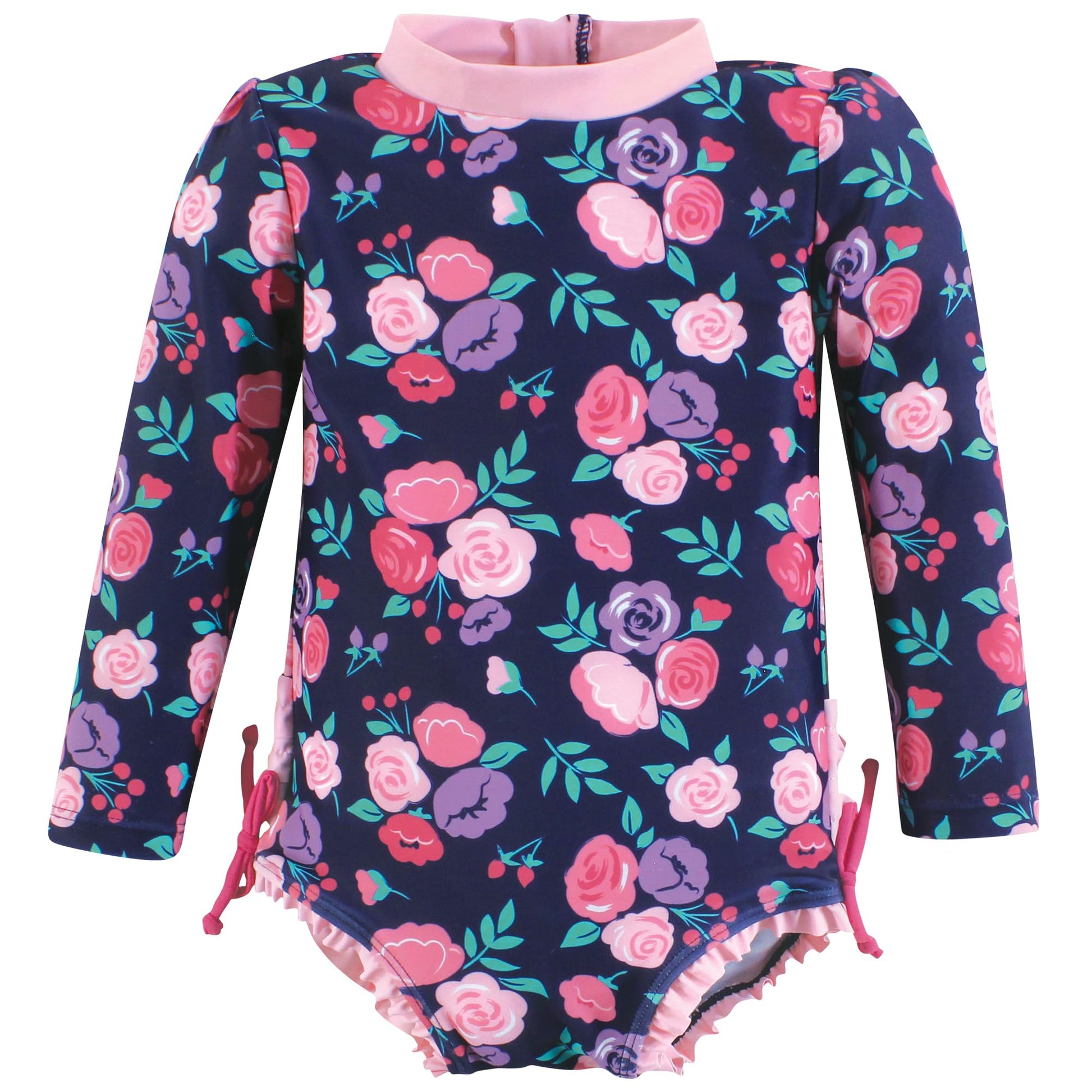 Hudson Baby Baby Girl'S Toddler Swimsuit, Navy Bright Pink Floral