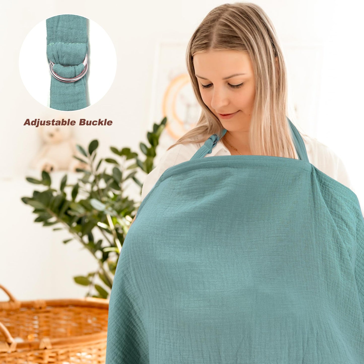 Haleeone Muslin Nursing Cover For Breastfeeding, Privacy Breathable Breastfeeding Cover With Arch Neckline For Mom, 100% Cotton