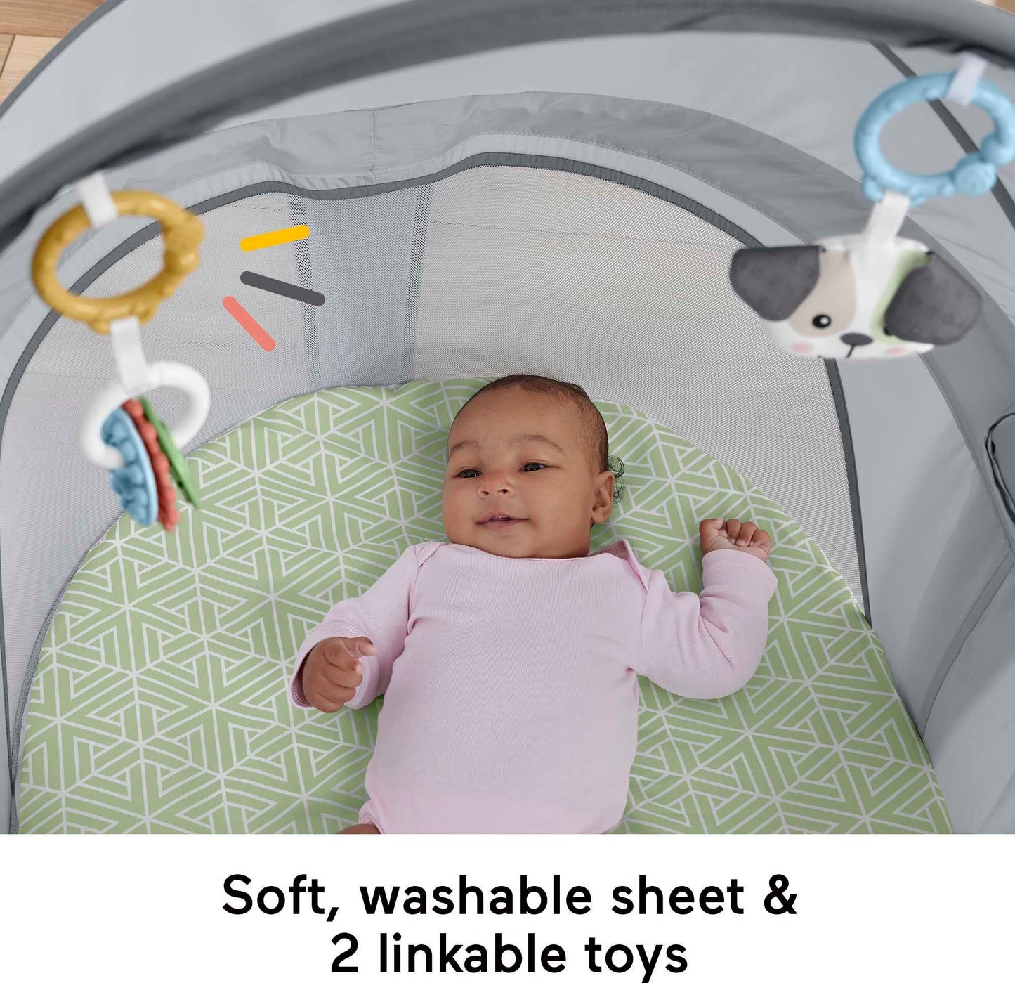 Fisher-Price Portable Bassinet On-The-Go Baby Dome, Travel Play Space With Developmental Newborn Toys & Canopy, Puppy Perfection