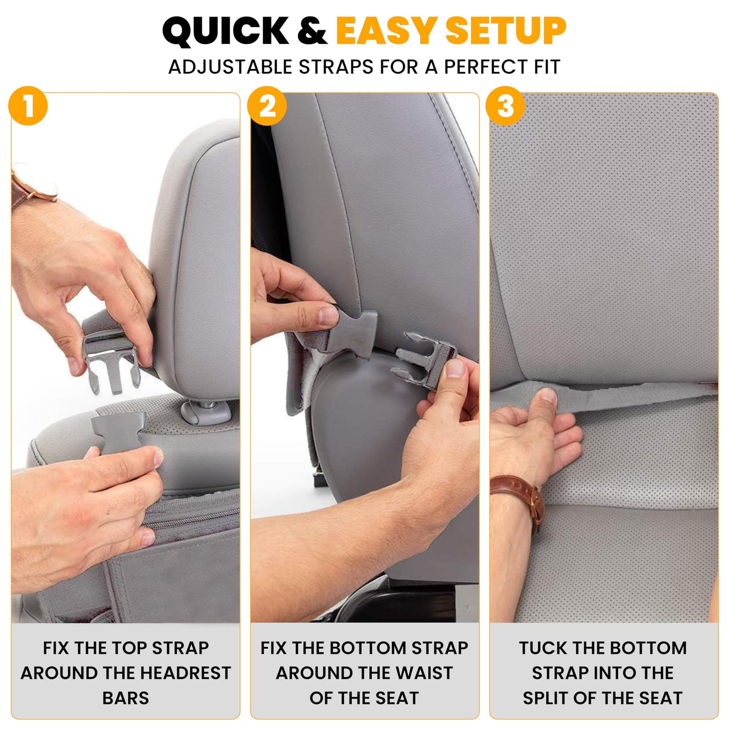 Econour 2-Pack Back Of Seat Protector For Kids Feet | Grey Oxford Fabric Car Kick Mats With 2 Pocket Organizer | Seat Protector