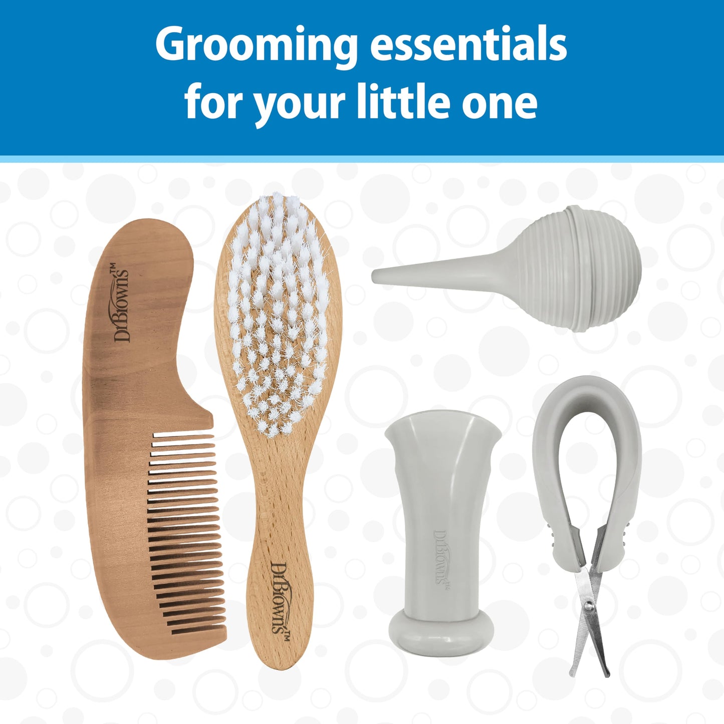 Dr. Brown'S Baby Care Essentials Kit, Nail Scissors With Case, Nasal Aspirator, Cradle Cap Brush And Comb, Bpa Free