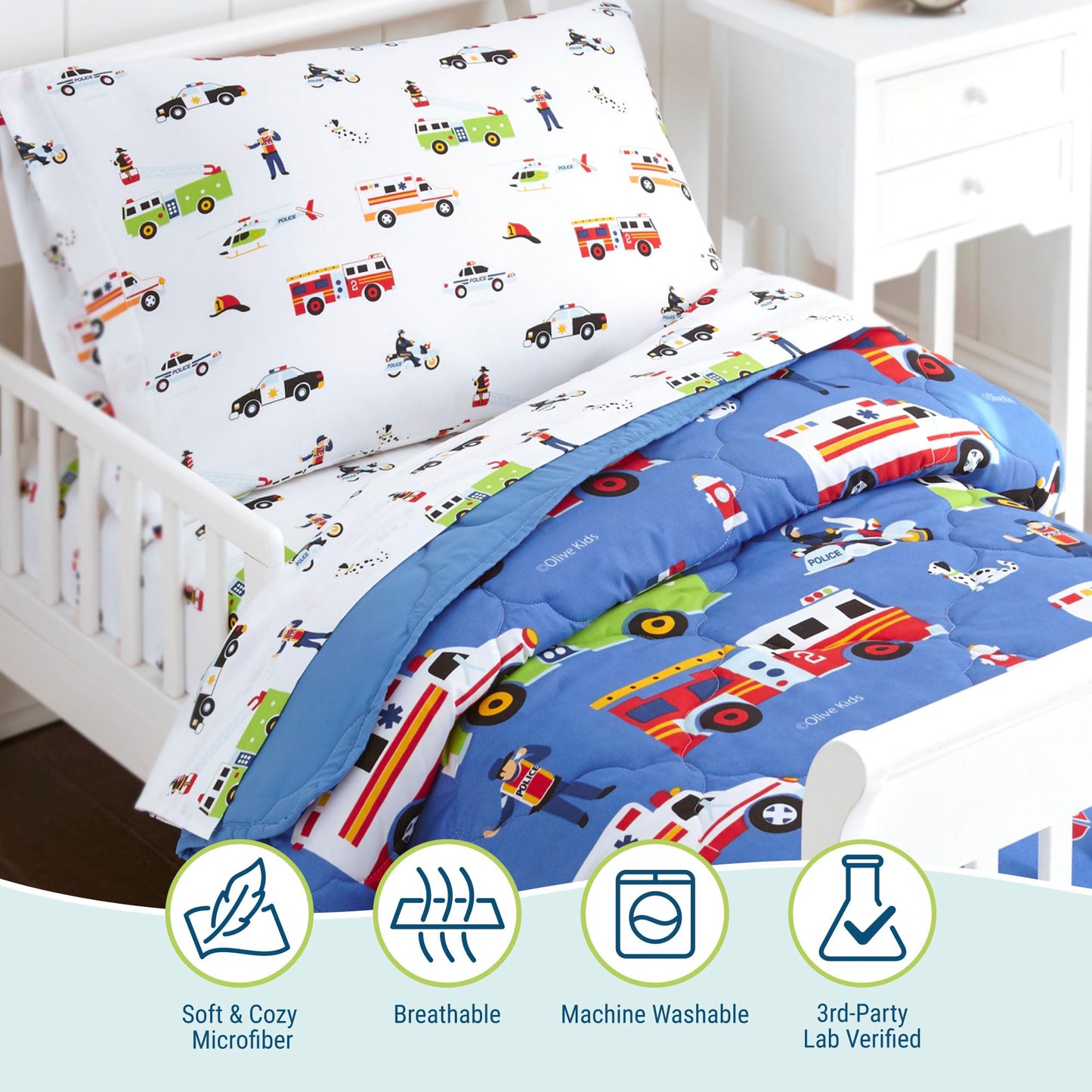 Wildkin Kids 4 Pc Toddler Bed In A Bag For Boys And Girls, Microfiber Bedding Set Includes Comforter, Flat Sheet, Fitted Sheet,