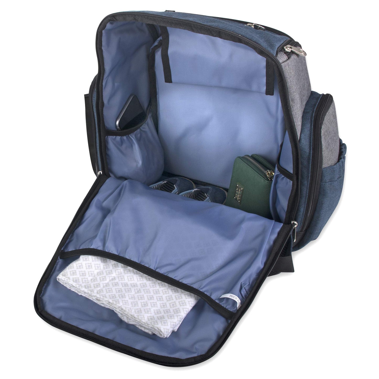 Fisher-Price Fastfinder 3 Piece Set Diaper Bag Backpack for Moms & Dads with Changing Pad and Wipes Pocket (Blue)
