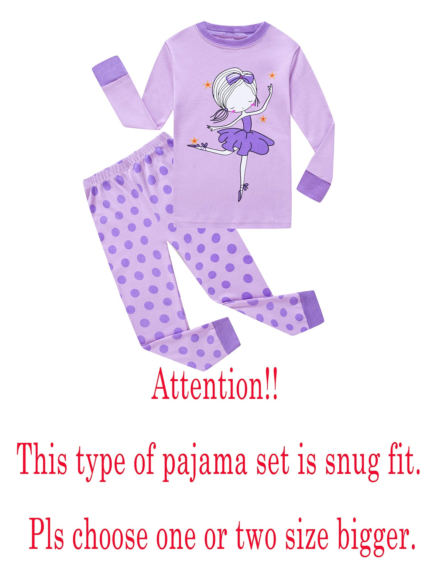 Kikizye Little Girls Long Sleeve Pajama Sets 100% Cotton Dance Pjs Size 6