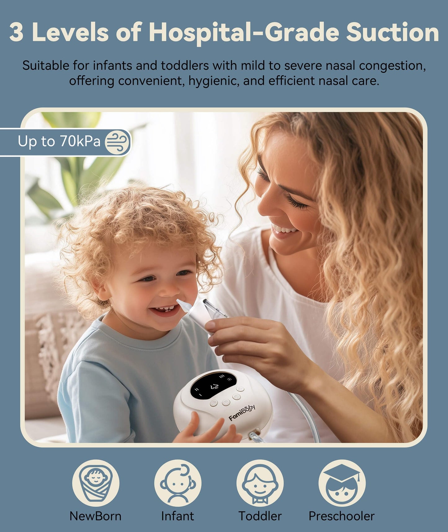 Famibaby Electric Nasal Aspirator For Babies And Toddlers | Baby Nose Sucker With 3 Suction Levels | Easy-To-Clean Nose Aspirato