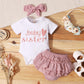 Dimoybabe Baby Girl Clothes Stuff Newborn Infant Summer Cute Outfit Cotton Ruffle Short Sleeve Romper + Solid Printed Pants + He