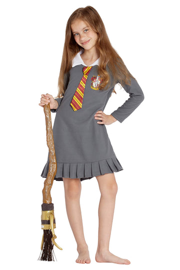Intimo Harry Potter Hermione Granger Gryffindor Halloween Costume Uniform Tie Pajama Gown, Gray, 14/16