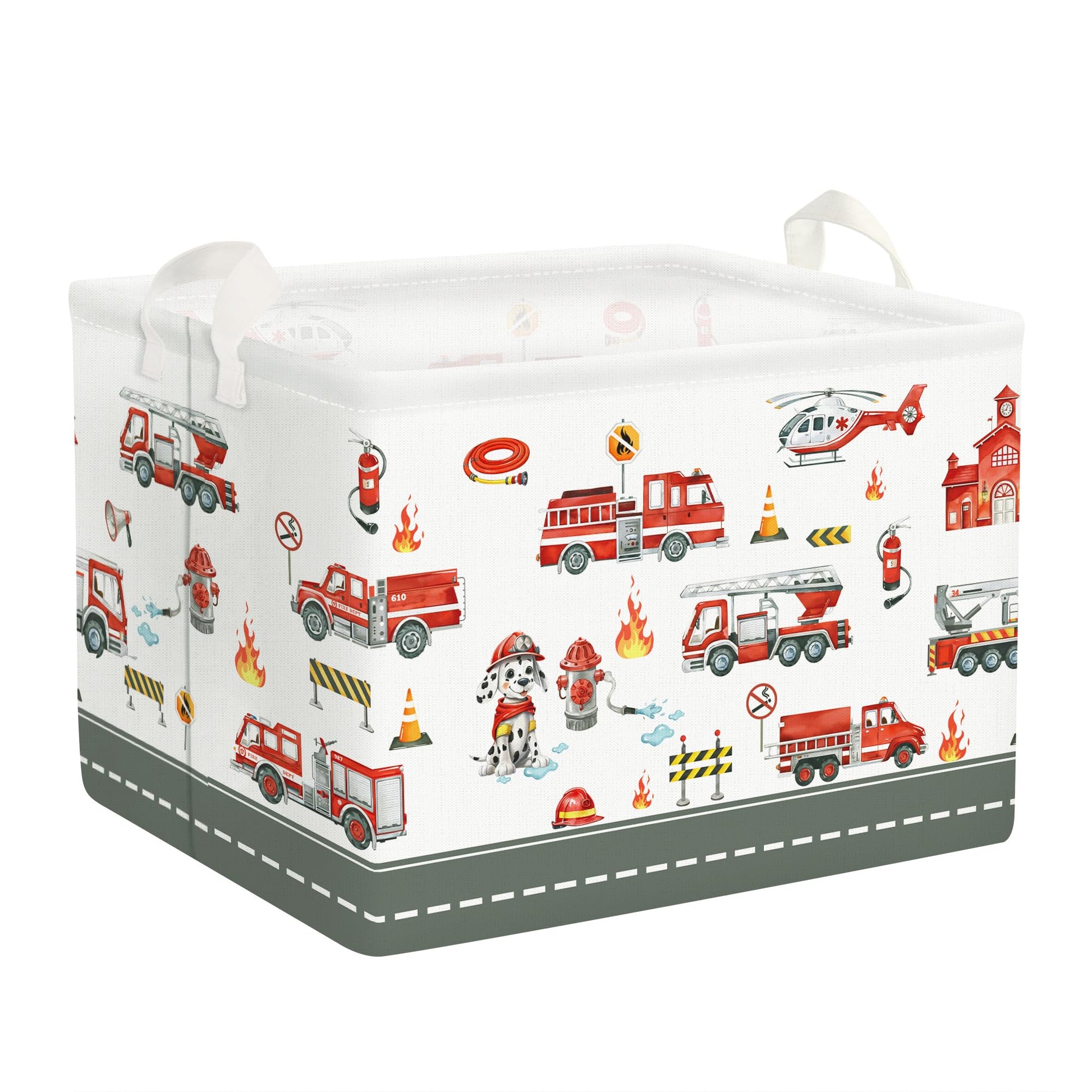 Clastyle Rectangle Large Red Fire Car Boy Gift Basket Collapsible Spotted Dog Engine Book Shelf Basket Toy Clothes Cube Storage 