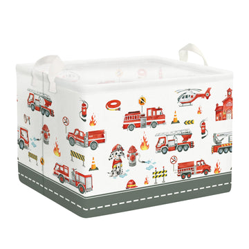 Clastyle Rectangle Large Red Fire Car Boy Gift Basket Collapsible Spotted Dog Engine Book Shelf Basket Toy Clothes Cube Storage 