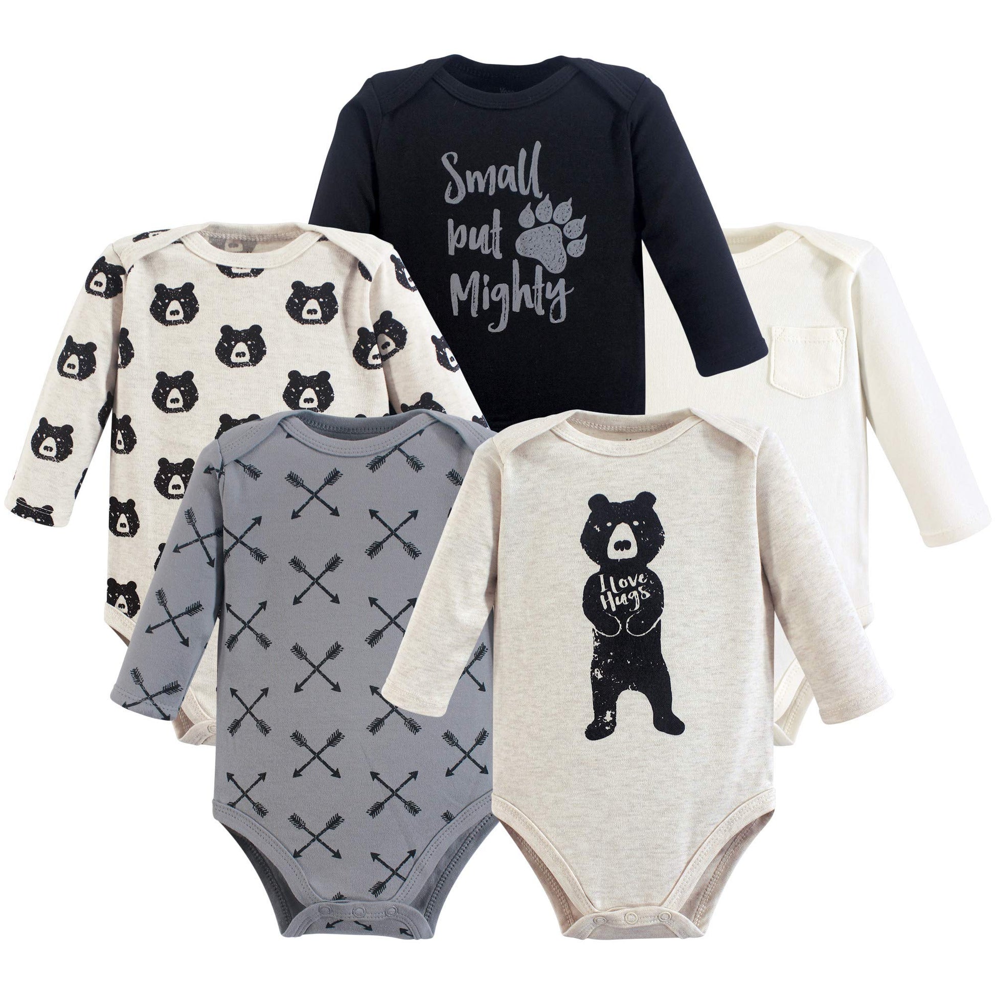 Yoga Sprout Cotton Bodysuit, 5 Pack, Bear Hugs, 3-6 Months