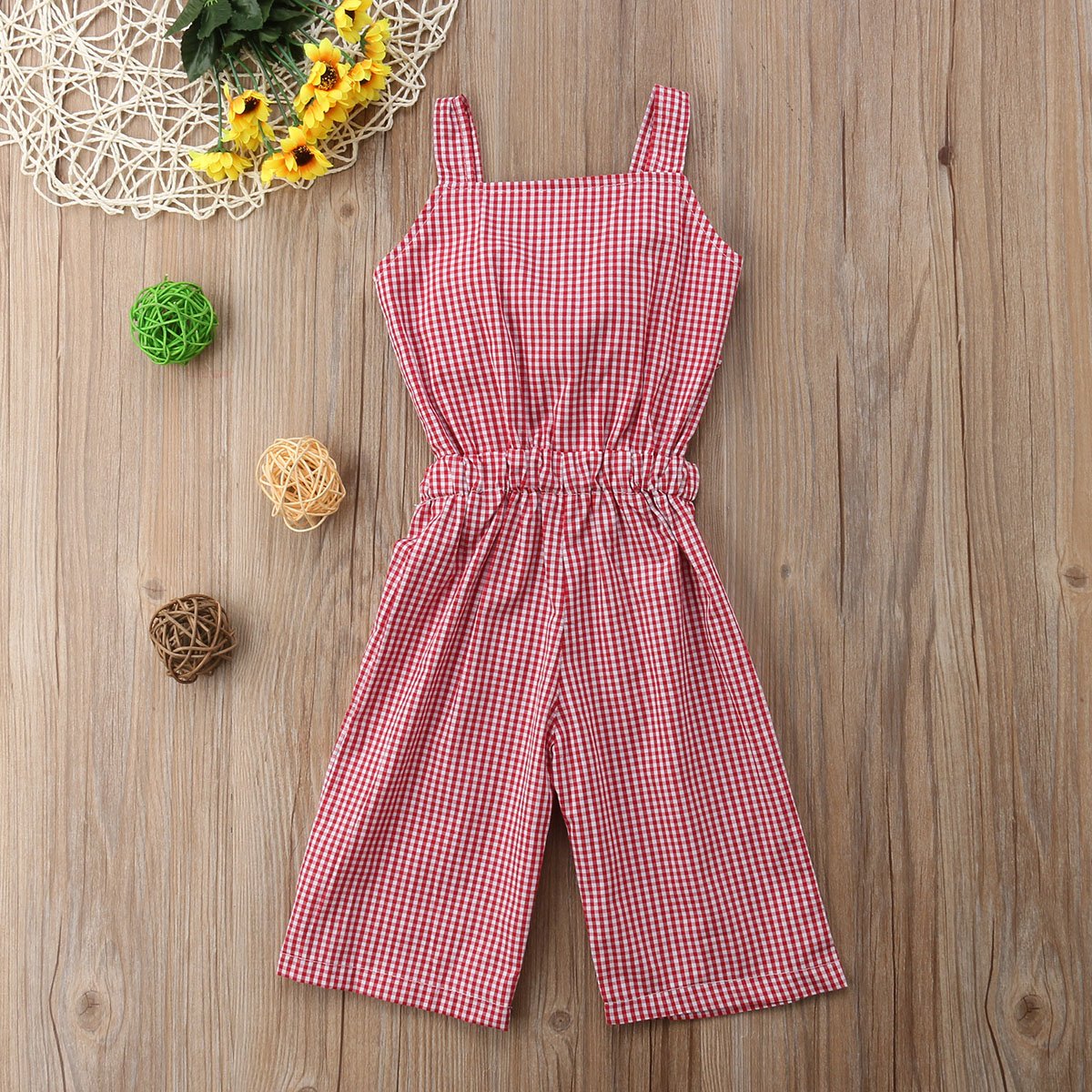 Kids Toddler Baby Girl Red Plaid Big Bow Sleeveless Romper Jumpsuit Trousers Clothes Outfits (Red, 3-4 Years)
