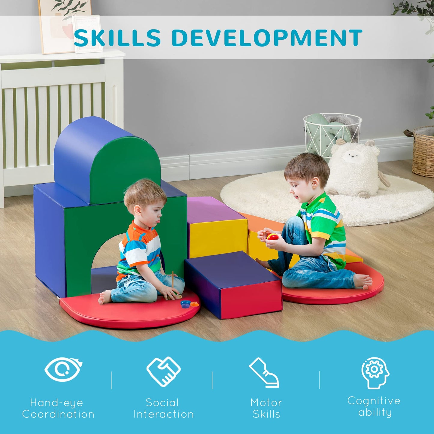 Qaba 7-Piece Baby Soft Play Equipment, Toddler Crawling Climber For Creativity And Shape Discovery With Easy-To-Clean Surface, C