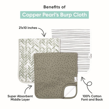 Copper Pearl Baby Burp Cloth Small 21''X10'' Size Premium Absorbent Triple Layer 3-Pack Gift Set 'Autumn'