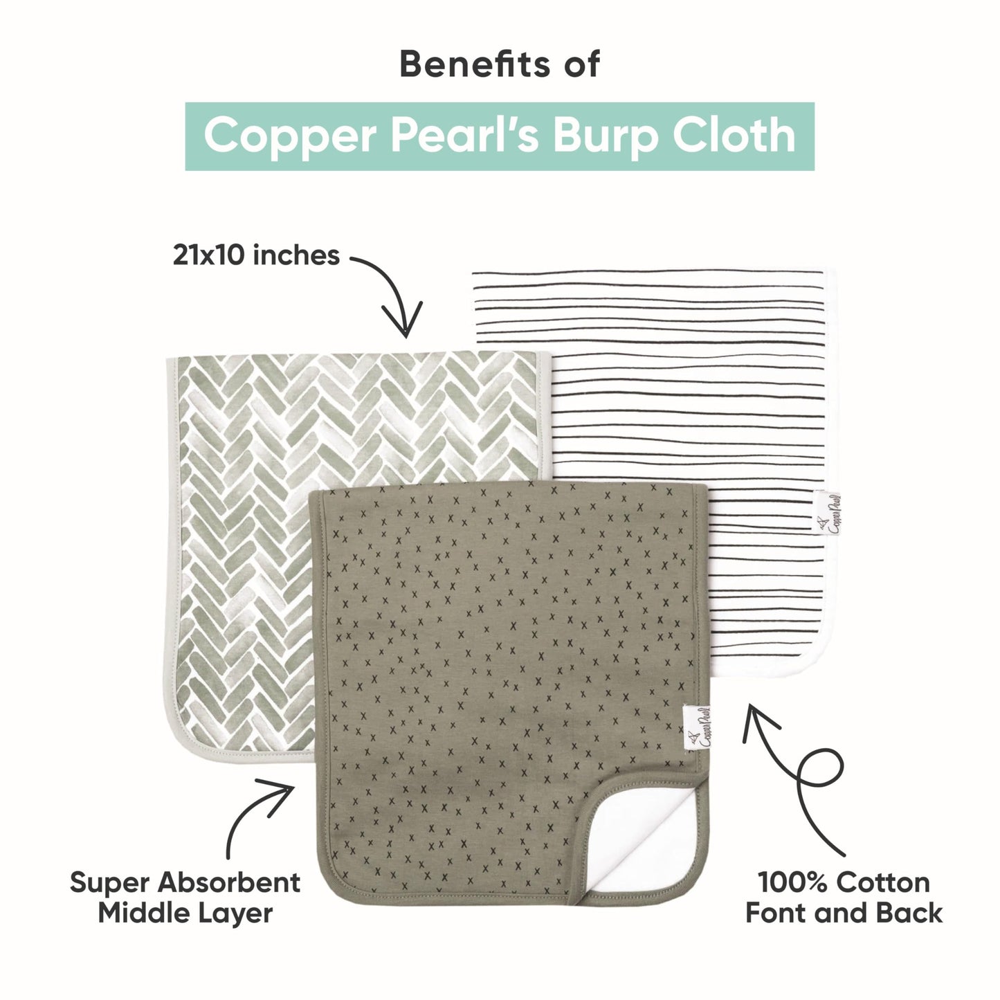 Copper Pearl Baby Burp Cloth Large 21''X10'' Size Premium Absorbent Triple Layer 3-Pack Gift Set Liberty