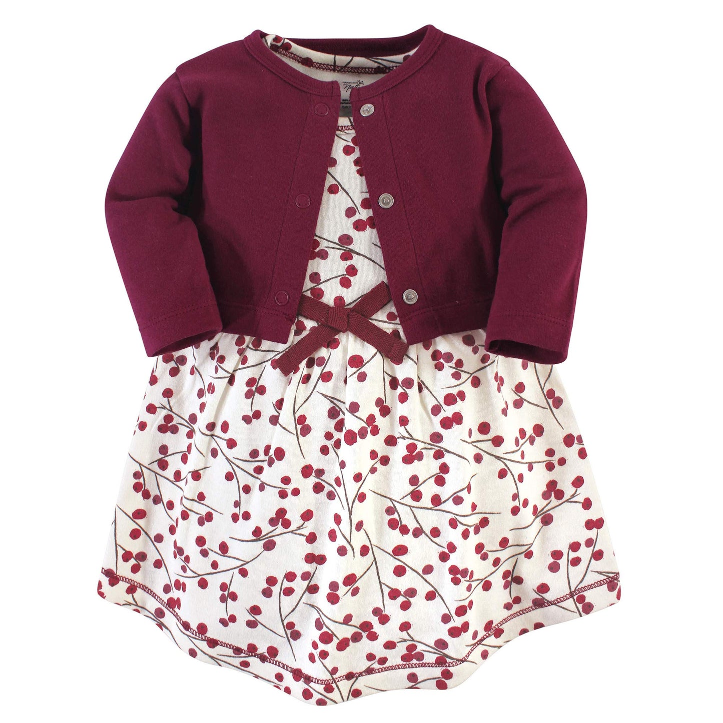 Touched By Nature Baby Girls' Organic Cotton Dress And Cardigan, Berry Branch, 18-24 Months