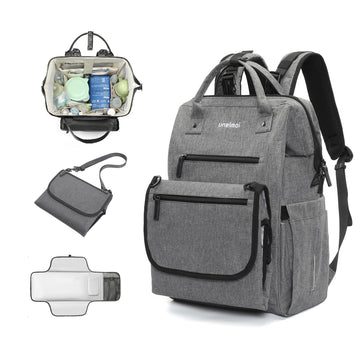 unelmoi Diaper Bad Backpack with Detachable Changing Pad, Large Capacity Waterproof Baby Bag for Moms & Dads (Gray)