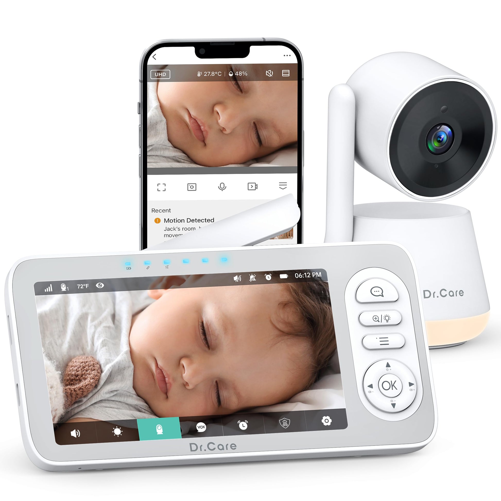 Dr.Care LumiView Plus Smart WiFi Baby Monitor - 5.5 1080P Split Screen & 2K Camera, Privacy Mode, Cry & Motion Alerts, 5000mAh R