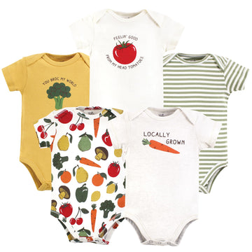 Touched By Nature Unisex Baby Organic Cotton Bodysuits, Happy Veggies, 12-18 Months