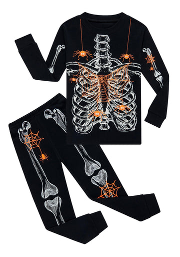 Family Feeling Baby Boys Pajamas Skeleton Halloween Glow In The Dark Long Sleeve Cotton Spider Black Jammies Toddler Kids Pjs Si