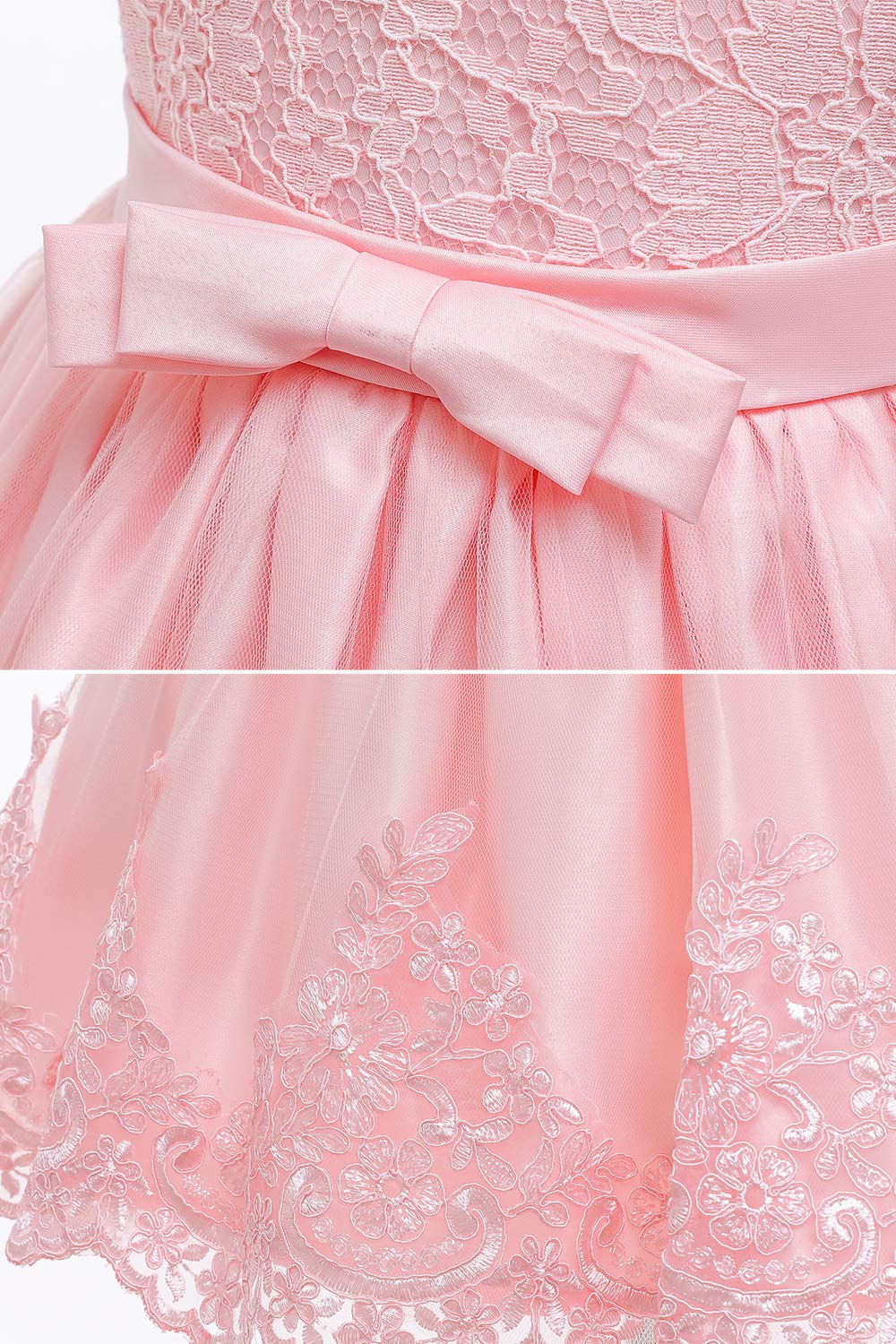 Lzh Baby Toddler Lace Dress Girls First Baptism Elegant Embroidery Wedding Party Flower Bridesmaid Bowknot Dresses Up, Meat Pink
