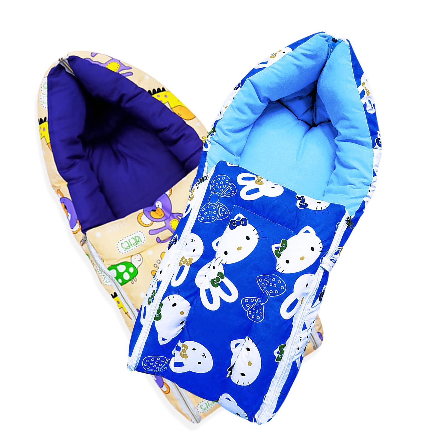 Mom & Son 2 In 1 BabyS Cotton Sleeping And Carry Bag (06 Months) (Peach & Blue Kitty)