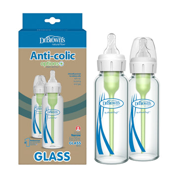 Dr. Brown'S Natural Flow Options+ Narrow Glass Baby Bottles, 8Oz, 2-Pack