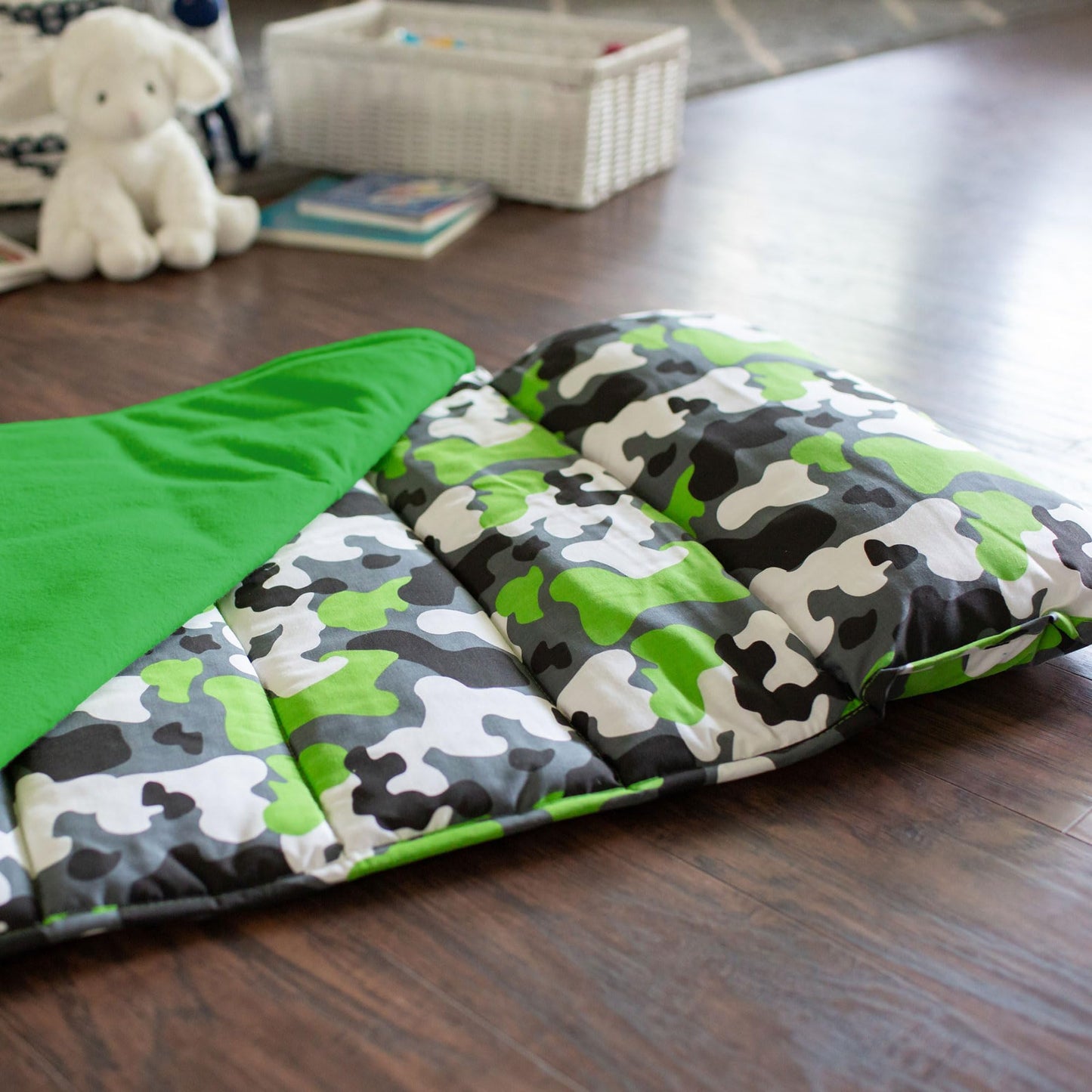 Wildkin Kids Original Nap Mat - Cozy Kids Sleep Mat with Pillow, Ideal for School & Travel - Camo Green