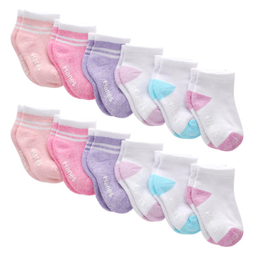 Hanes Baby and Toddler, Non-Slip Grip Ankle Socks, Boys and Girls, Multipacks, White/Pink/Heather Pink/Purple-12 Pack, 4T-5T