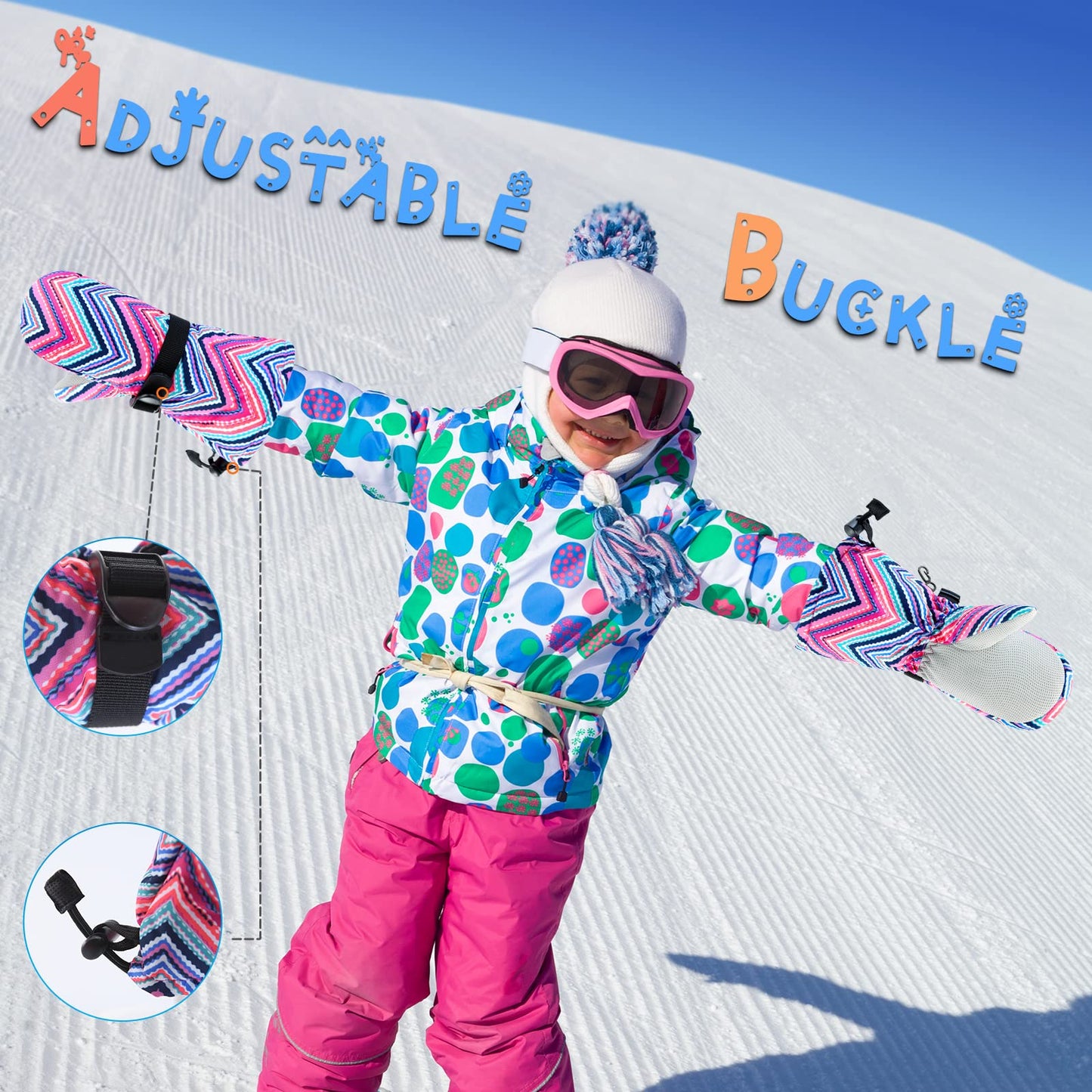Bavst Winter Kids Waterproof Gloves For Boys Girls Snow Ski Toddler Baby Mittens Outdoor For Infant Teens 1-5T (Stripe, M(2-4T))