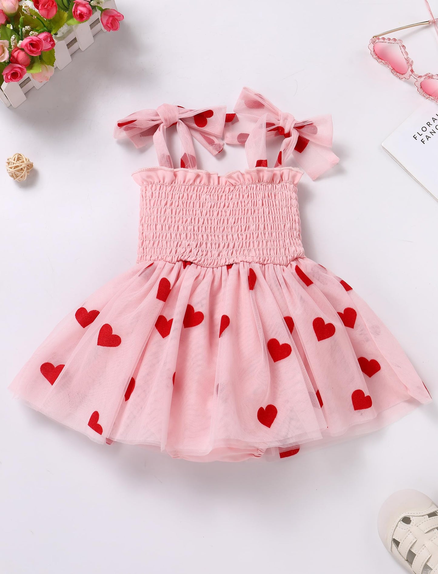 Imekis First Valentines Day Baby Girl Outfit: Toddler Valentines Day Dress Romper Headband Infant Cupid Photoshoot Newborn Tulle