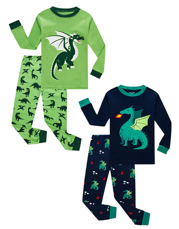 Family Feeling Baby 4 Piece Boys Long Sleeve Dragon Pajamas Sets 100% Cotton Pyjamas Toddler Infant Kids 18-24 Months