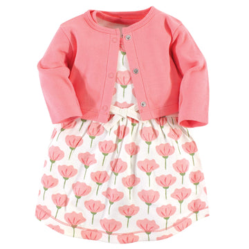 Touched By Nature Baby Girls' Organic Cotton Dress And Cardigan, Tulip, 3-6 Months