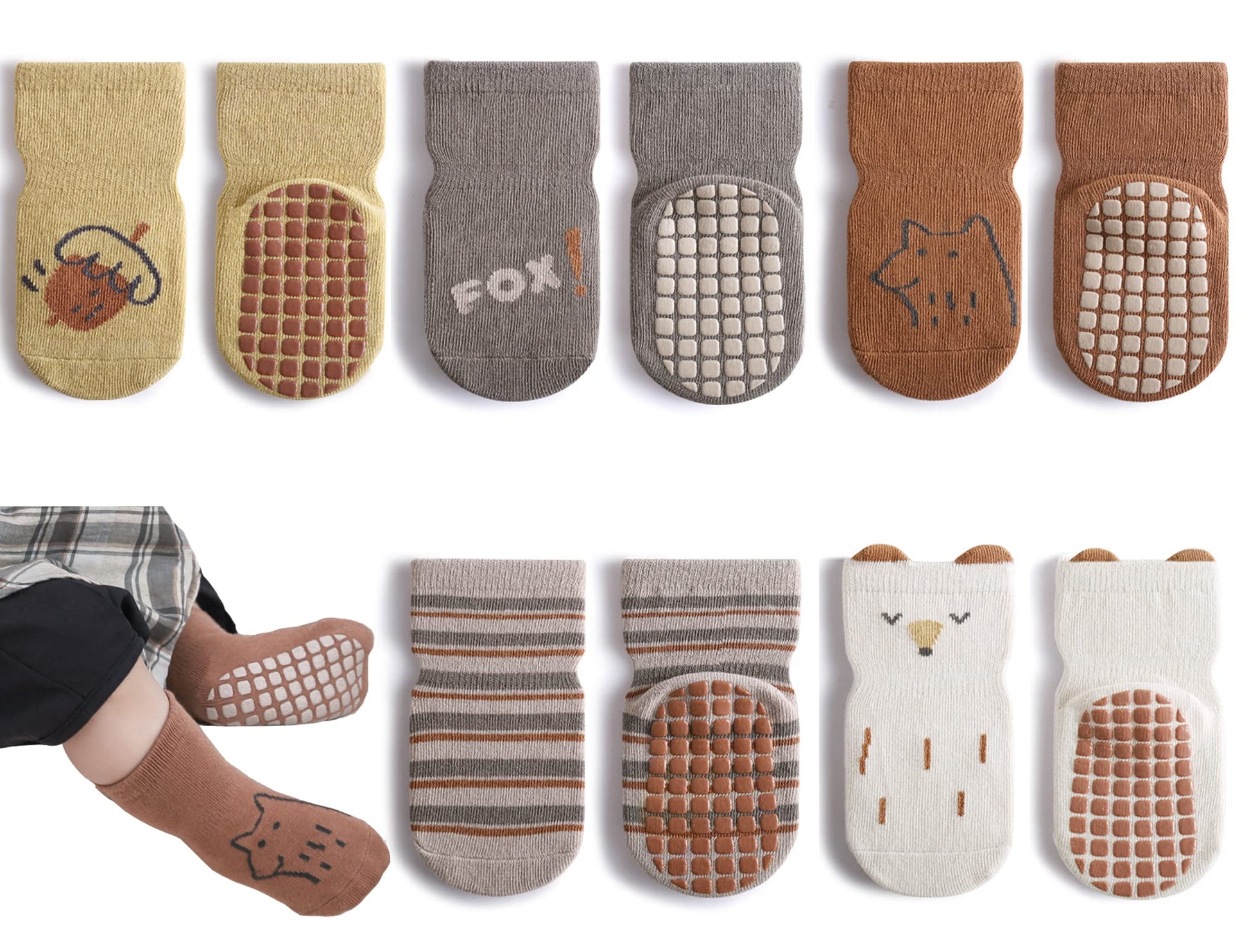 Exegawe Toddler No Slip Socks, Cute Baby Socks With Grips Crew Socks 5 Pairs(H,S/6-12 Months)