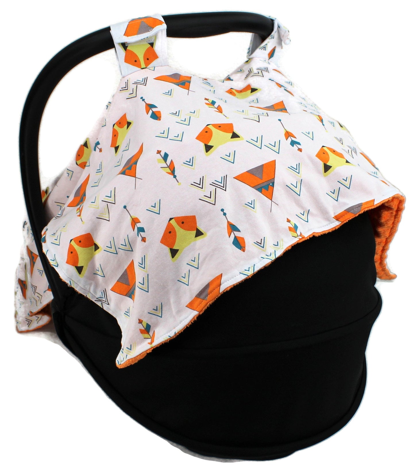 Dear Baby Gear Car Seat Canopy, Fox And Teepees, Orange Minky