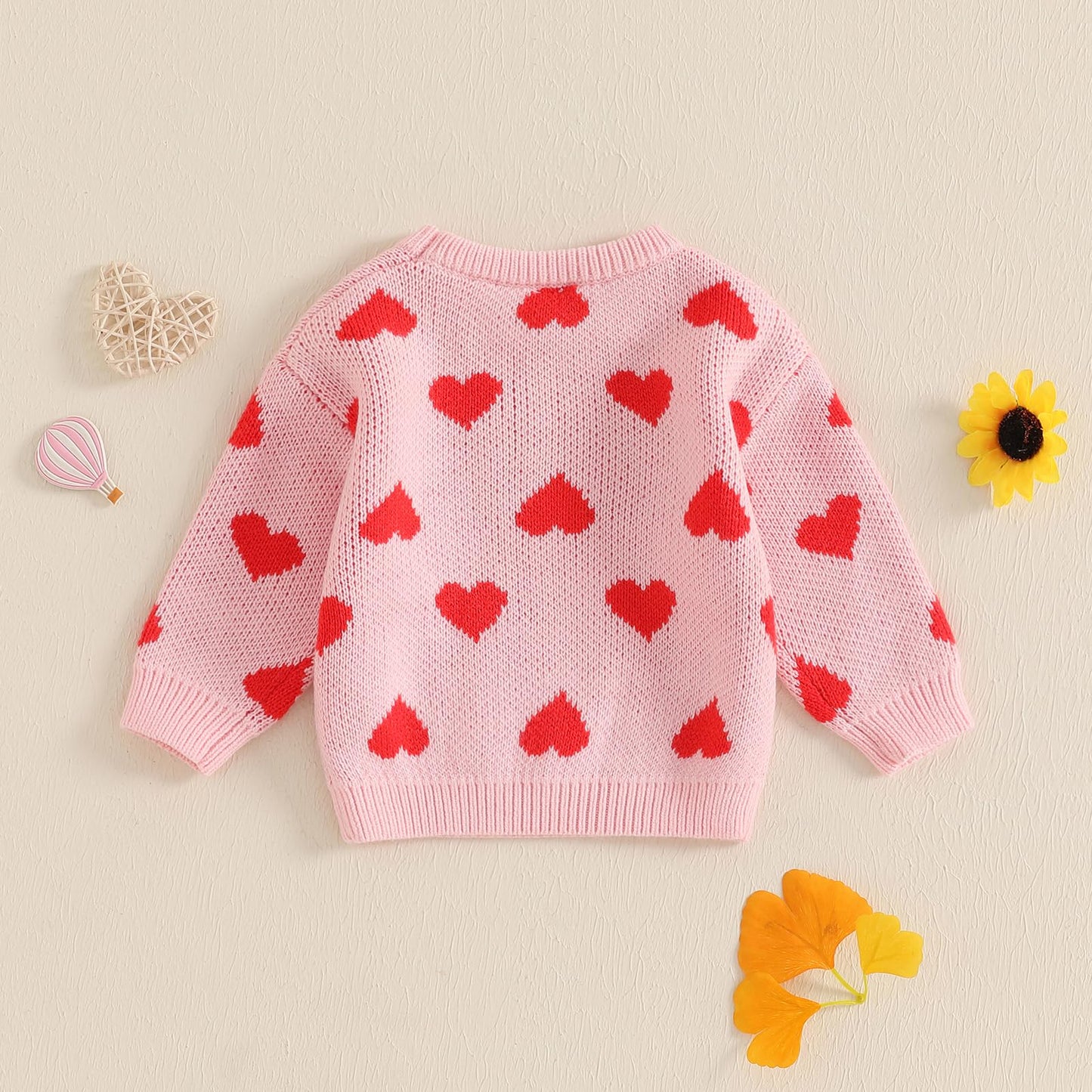 Ayalinggo Valentines Day Baby Girl Boy Outfit Pink Heart Knit Sweater Long Sleeve Crewneck Sweatshirt Spring Winter Clothes (Pin