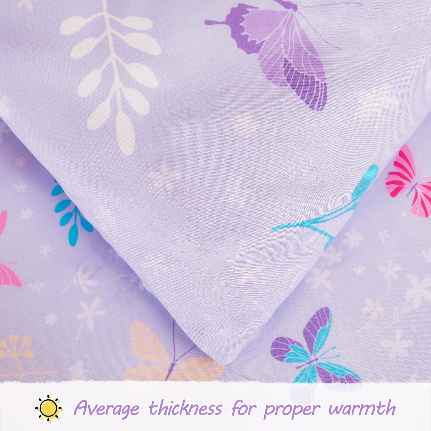 Viviland Butterfly Floral Toddler Comforter Sets, Cute Girls Toddler Bedding Set, Soft Microfiber Purple Toddler Bed Set