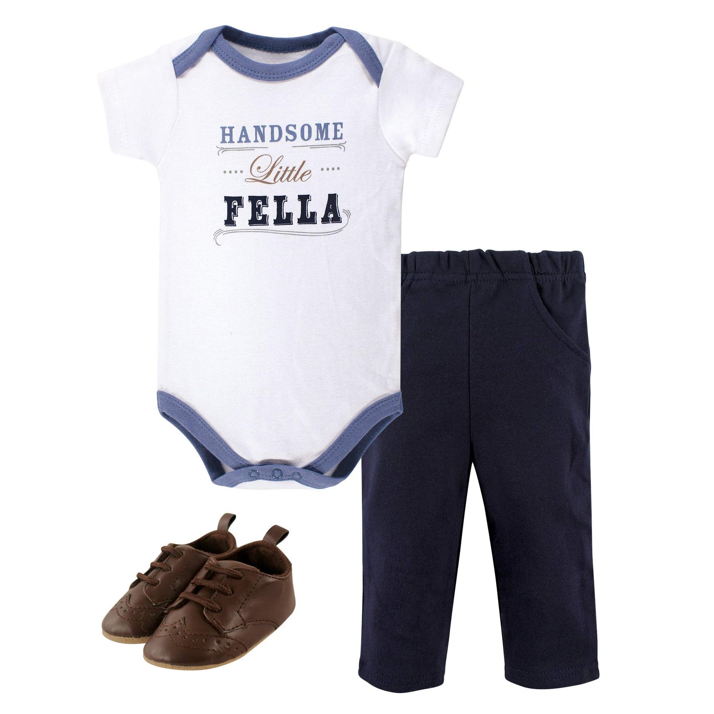 Little Treasure Unisex Baby Cotton Bodysuit, Pant And Shoe Set, Handsome Fella Short-Sleeve, 3-6 Months