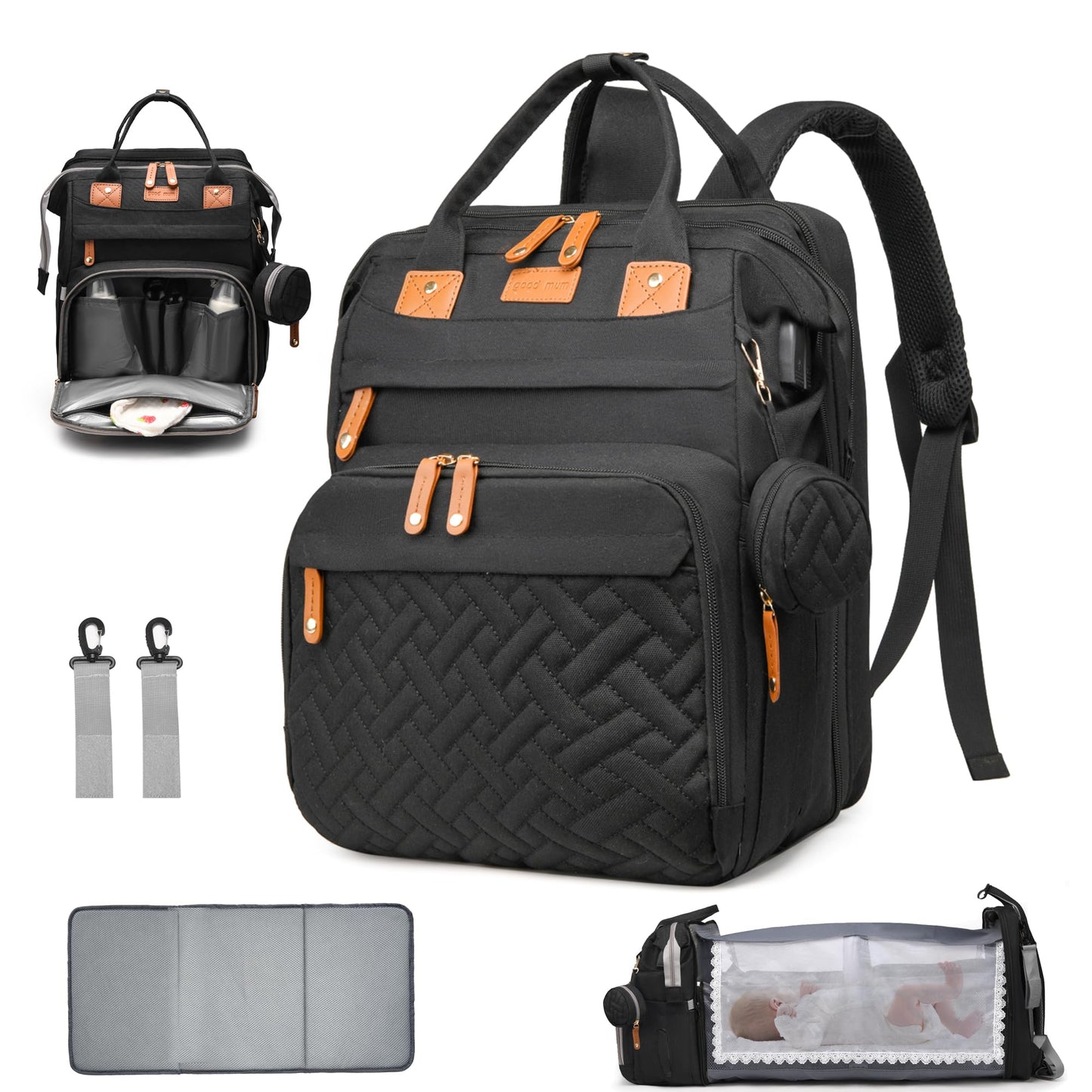 CESAILT Diaper Bag with Changing Station, Multifunction Travel Baby Bag, Waterproof Baby Tote, Large Capacity Mommy Bag, Newborn