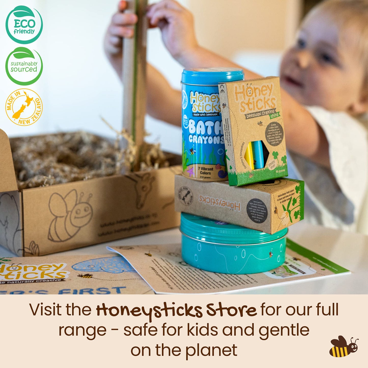 Honeysticks Super Jumbo Bath Crayons Non Toxic (7 Pack) for Toddlers 1-3 and Kids 4-8, Natural Beeswax Crayons, Food-Grade Color