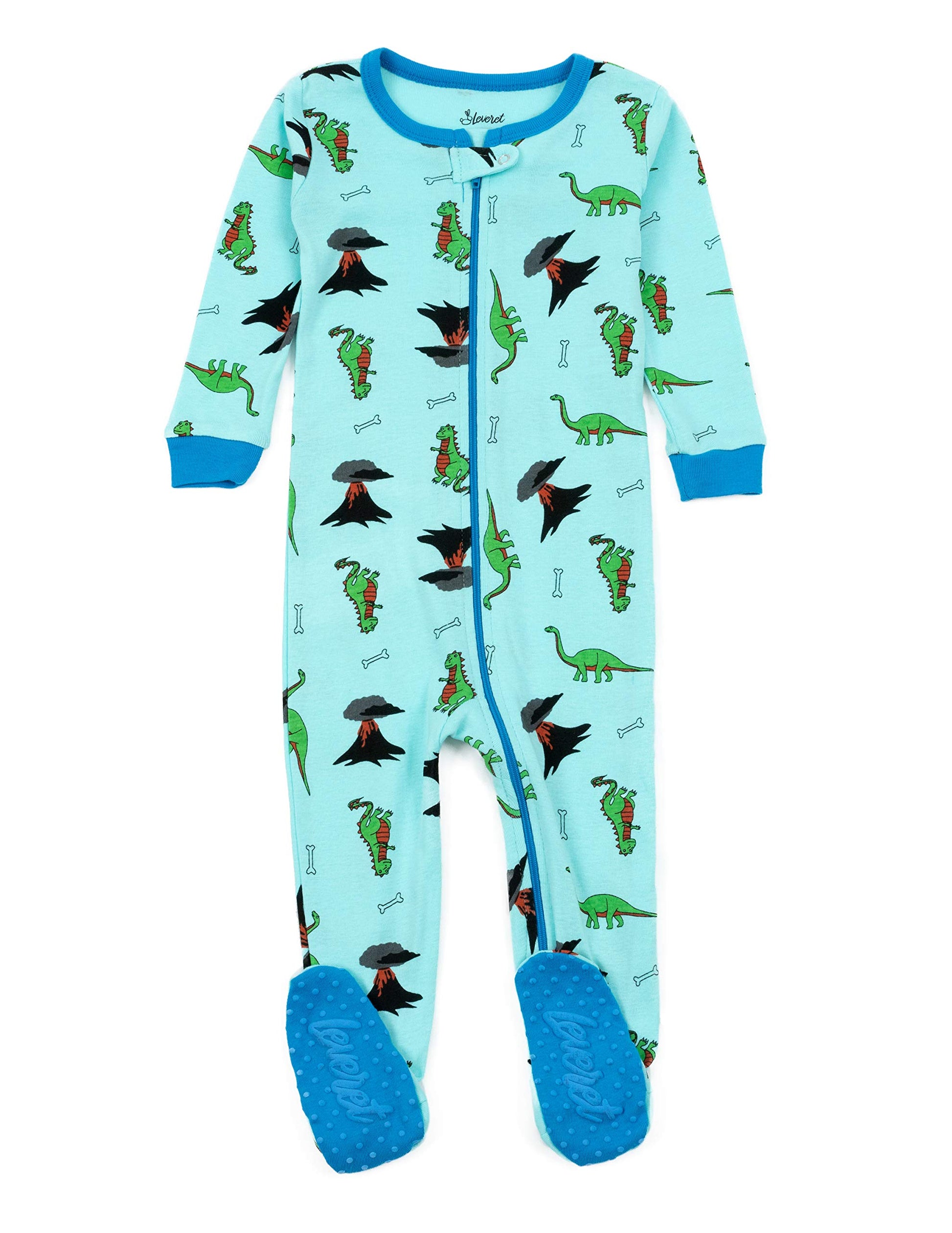Leveret Kids & Toddler Footed Pajamas Boys Girls 100% Cotton Dinosaur Blue (Size 18-24 Months)