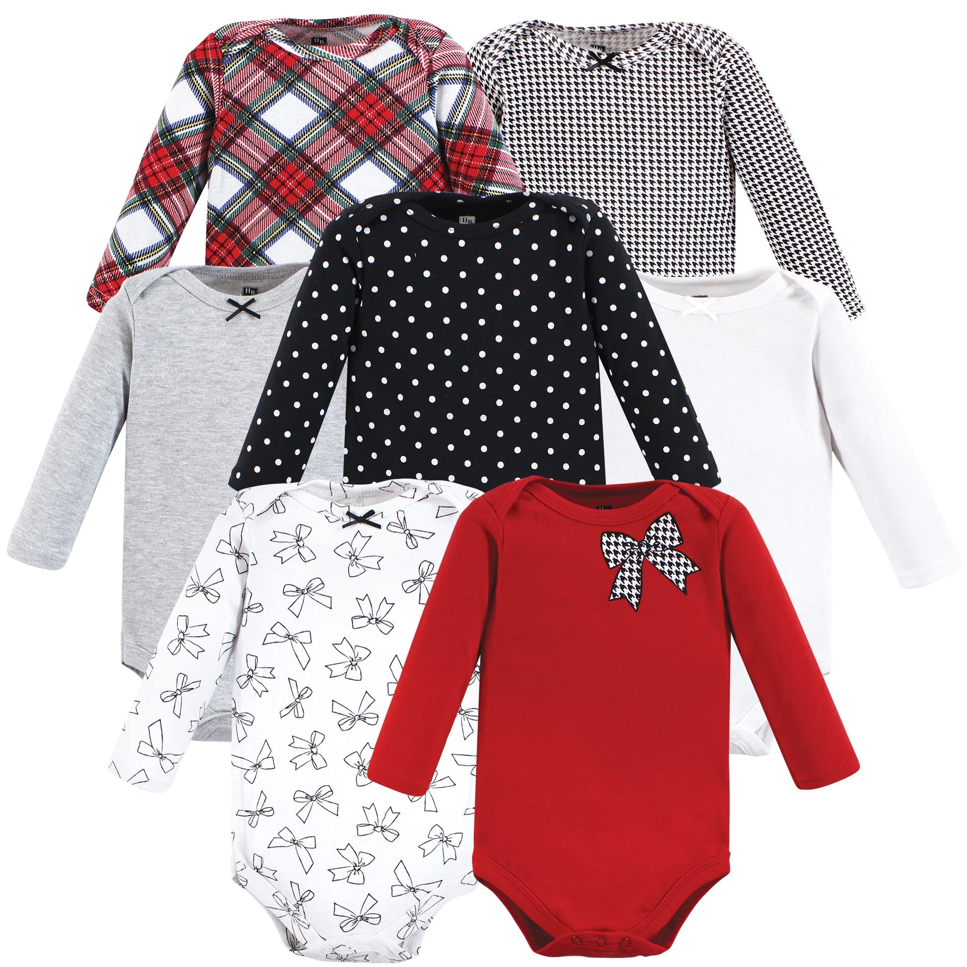Hudson Baby Unisex Baby Cotton Long-Sleeve Bodysuits, Winter Bows 7-Pack, 0-3 Months