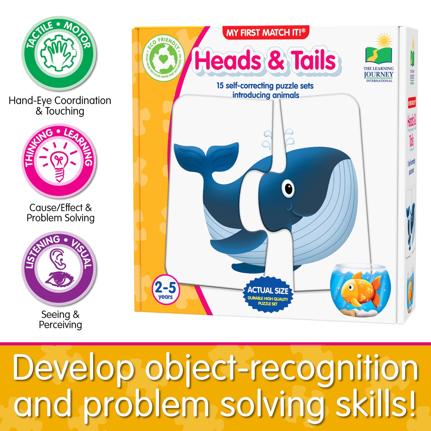 The Learning Journey: My First Match It - Head and Tails - 15 Piece Self-Correcting Animal Matching Puzzles - Learning Toys for