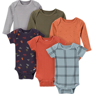 Gerber Unisex Baby Multi-Pack Onesies Bodysuits (Short And Long Sleeve), Blue Plaid, 0-3 Months