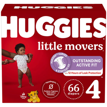 Huggies Size 4 Diapers, Little Movers Baby Diapers, Size 4 (22-37 Lbs), 66 Count, Packaging May Vary