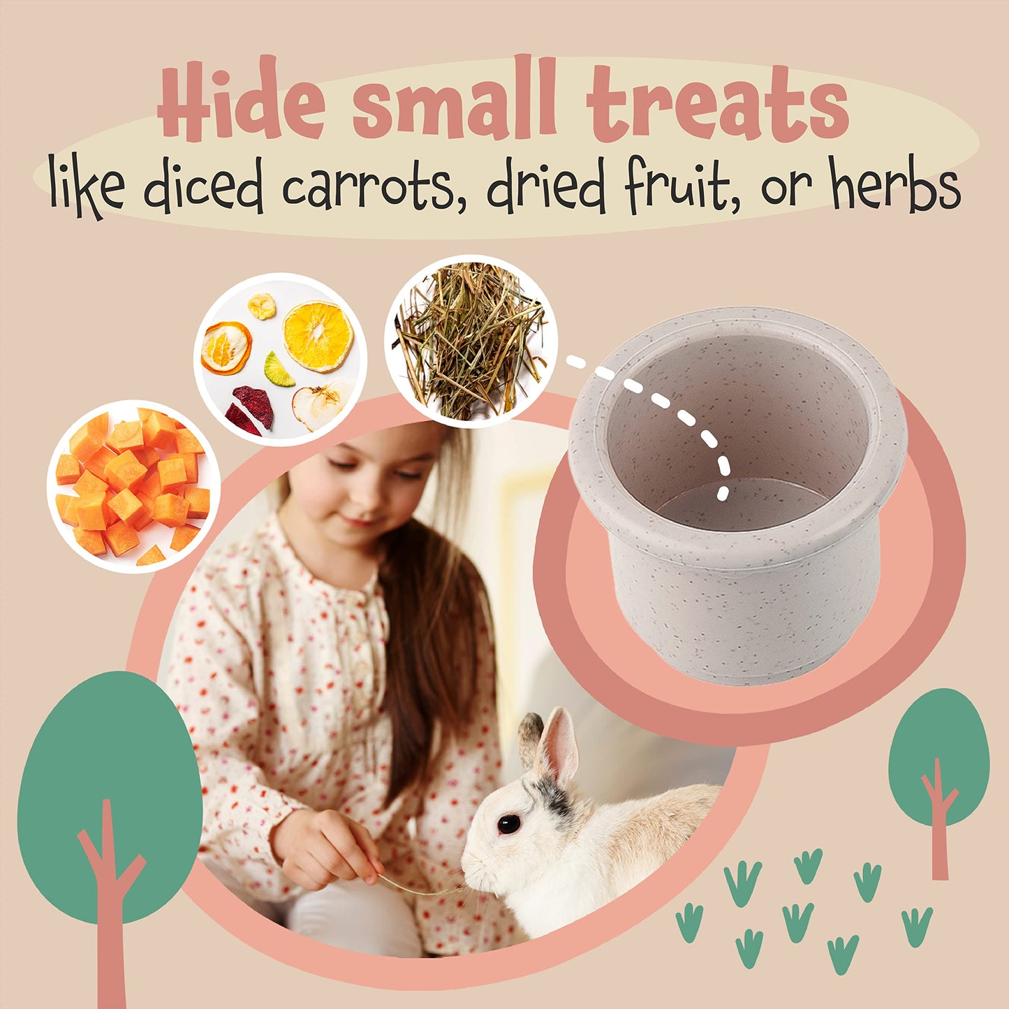 [8 PC] Stacking Cups for Rabbits - Wheat Straw Rabbit Toys with Cute Animal Designs - Bunny Stacking Cups to Play with Rabbits -