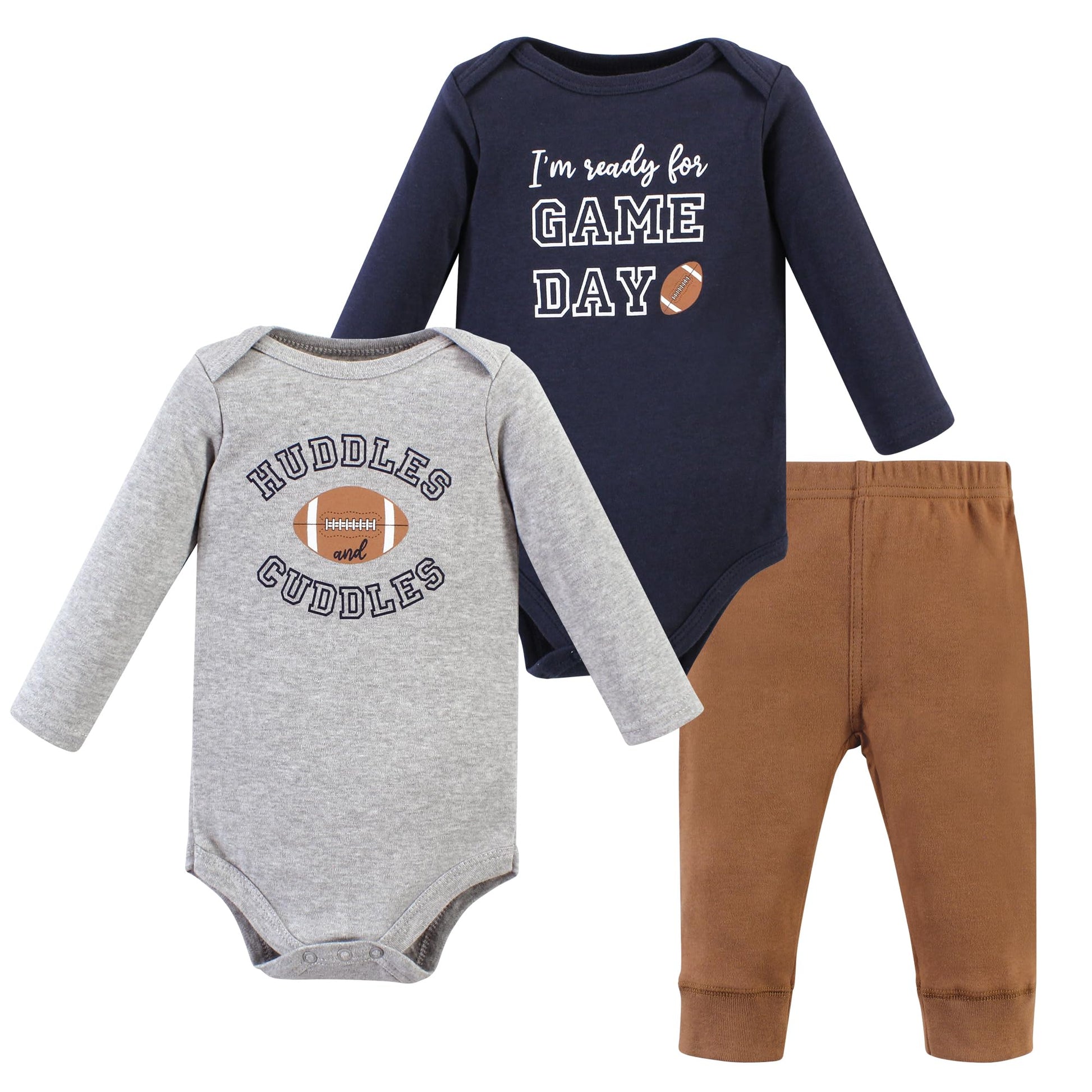 Hudson Baby Unisex Baby Long-Sleeve Bodysuits and Pants, Football Huddles Long-Sleeve, Preemie